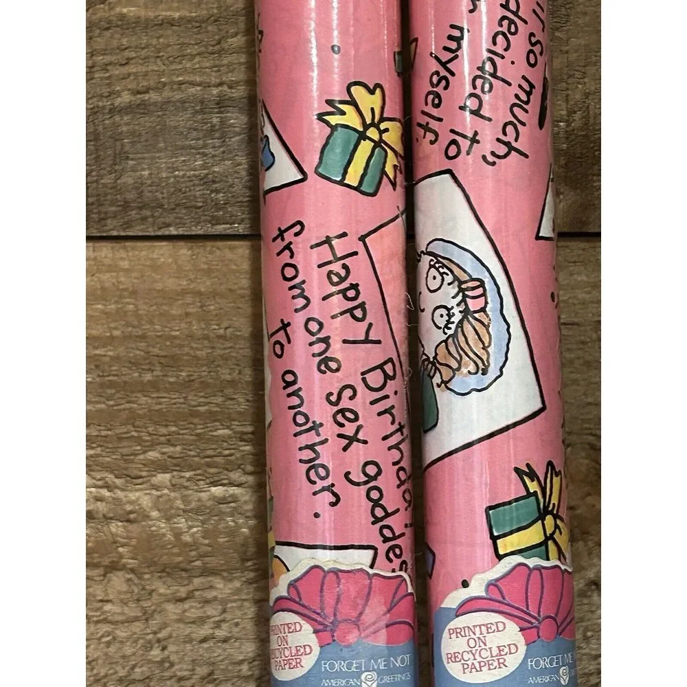 American Greetings Forget Me Not Two‎ Gift Wrap VTG Happy Birthday Sex Goddess